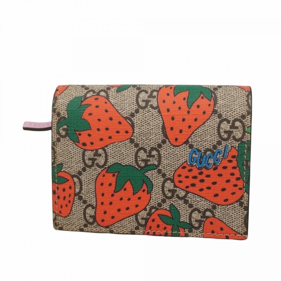 Gucci Supreme Strawberry Wallet Pink GG Brown - Picture 1 of 9